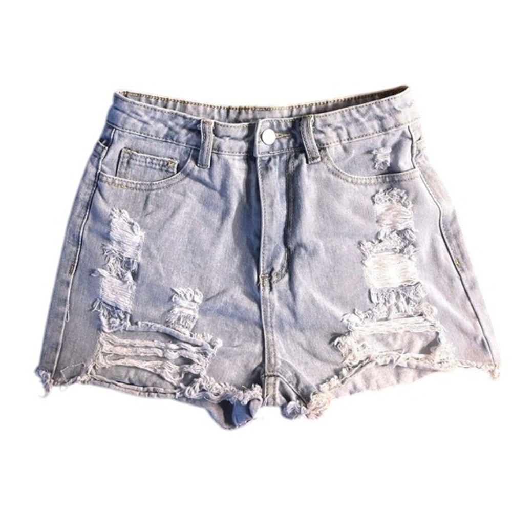 Distressed Light Wash High Waisted Relaxed Fit -Cut Off Denim Shorts-Youth/Teen